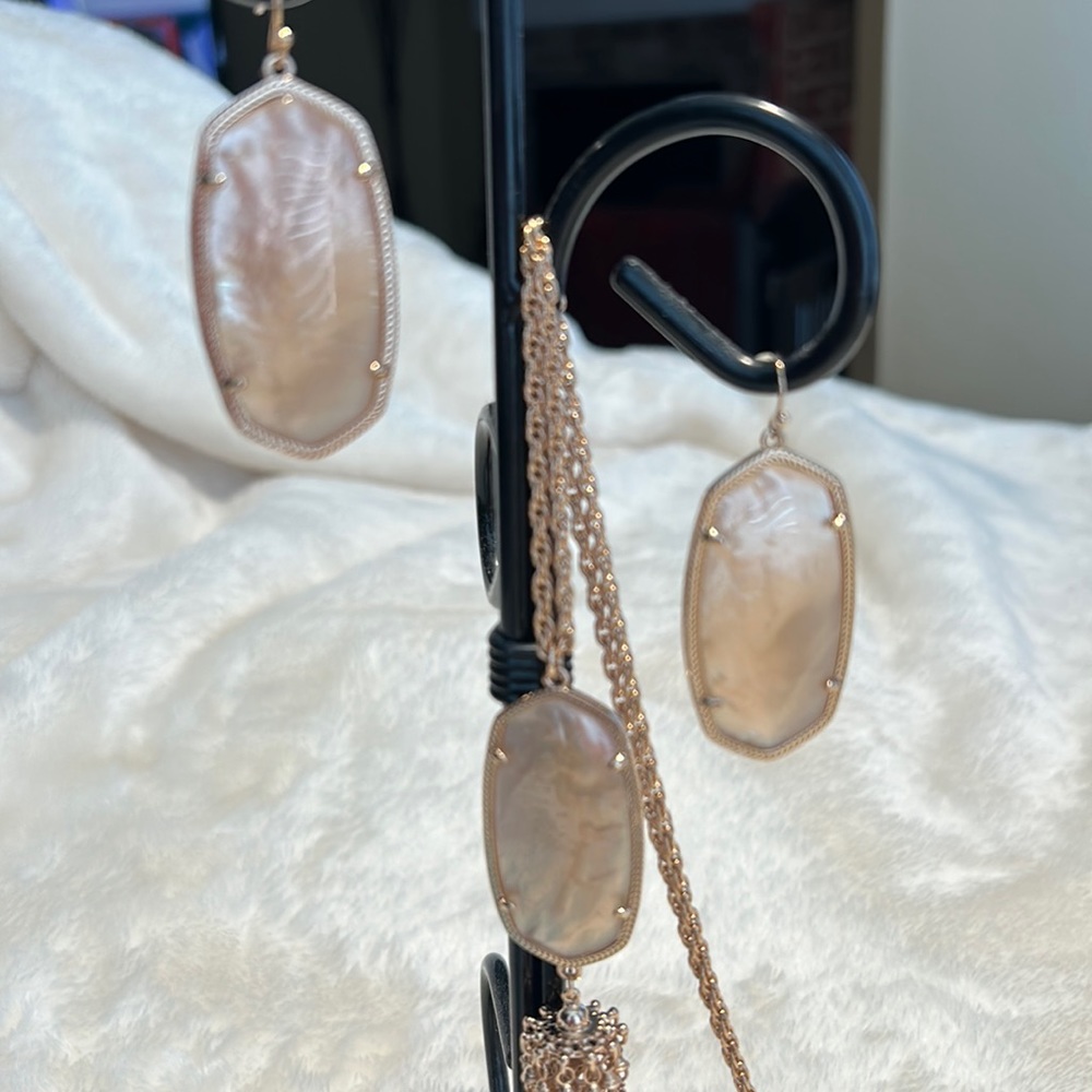 KENDRA SCOTT Tassel Necklace & Matching Earrings, Gold & Mother of Pearl Insets